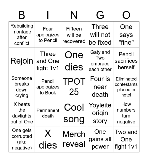 TPOT 25 Predictions Bingo Card