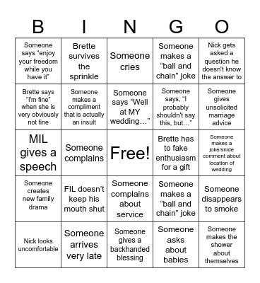 Sprinkle Bingo Card