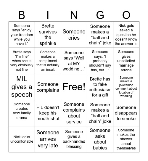 Sprinkle Bingo Card