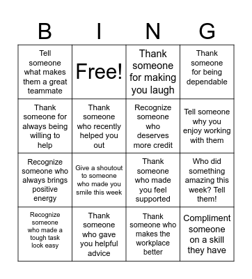 Recognition Bingo! Bingo Card