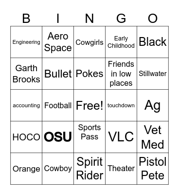 Cowboy Bingo Card