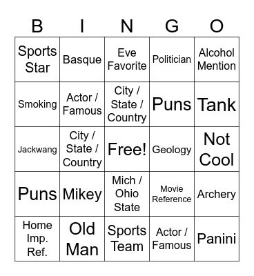Last Man Standing Bingo Card