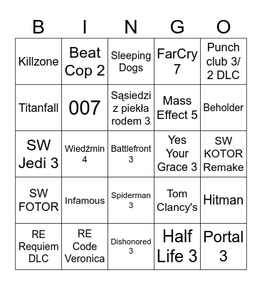 Gry do końca 2026 Bingo Card