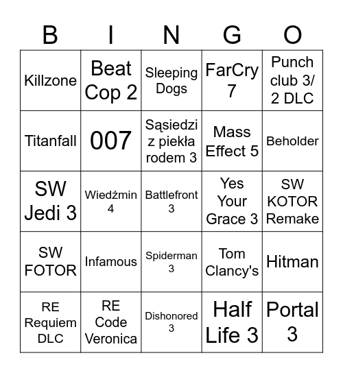 Gry do końca 2026 Bingo Card