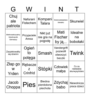 Beczkowe gwingo Bingo Card