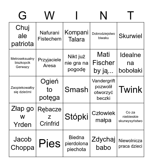 Beczkowe gwingo Bingo Card