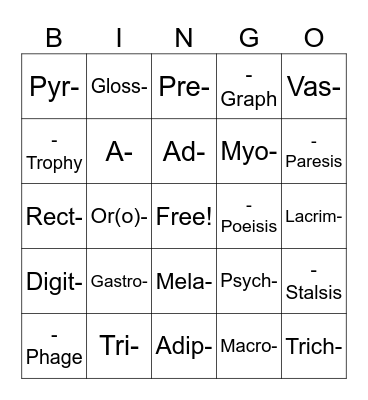 Root Terms Bingo Card