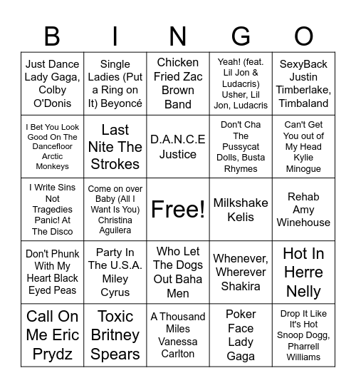 2000's Round Bingo Card
