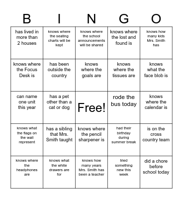 Find Somebody Who... Bingo Card