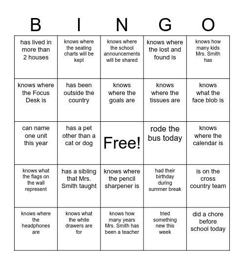 Find Somebody Who... Bingo Card