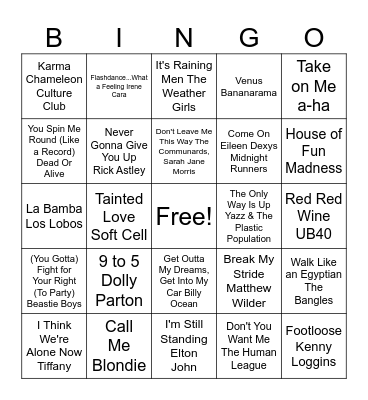 80's Round Bingo Card