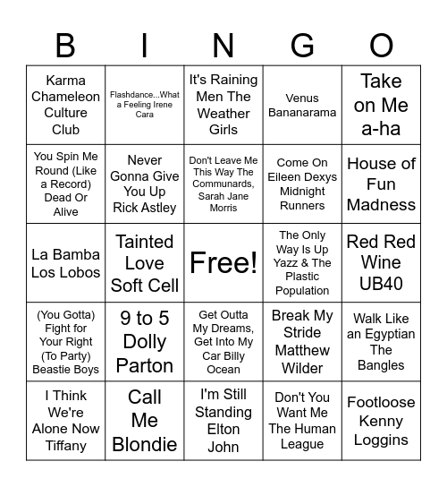 80's Round Bingo Card
