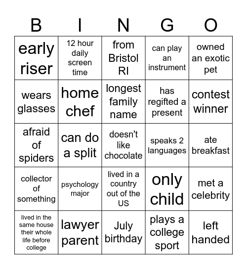 Untitled Bingo Card
