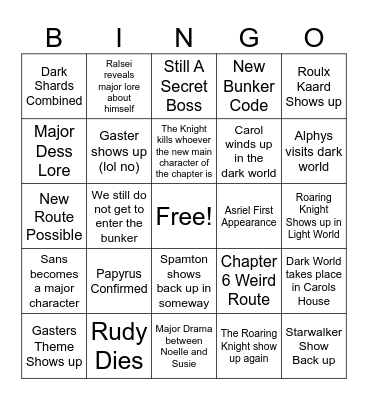 Deltarune Bingo Card