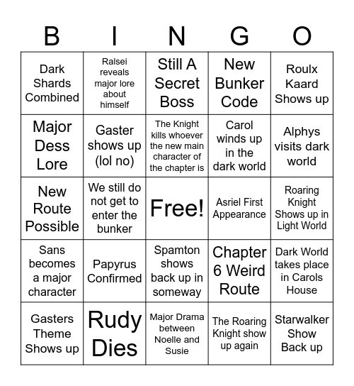 Deltarune Bingo Card