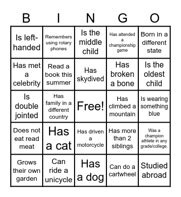 Ice Breaker Bingo Card