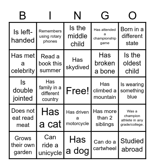 Ice Breaker Bingo Card