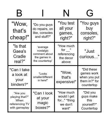 Game Quest Bingo Card