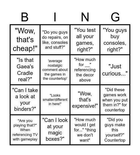 Game Quest Bingo Card