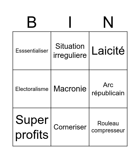 Presidentielle Bingo Card