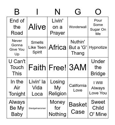 80's and 90's Bingo Card