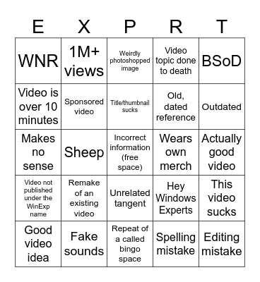 Windows Expert Bingo Card
