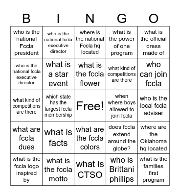 fccla Bingo Card