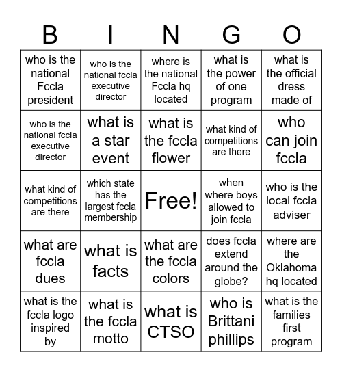 fccla Bingo Card