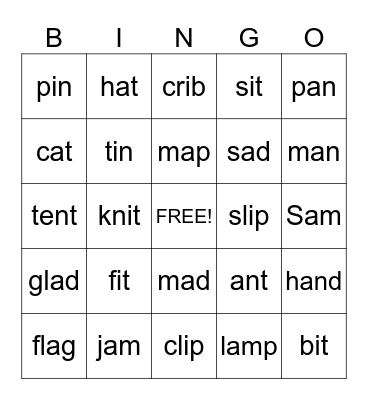 Short Vowel Sounds "A" and "i" Bingo Card