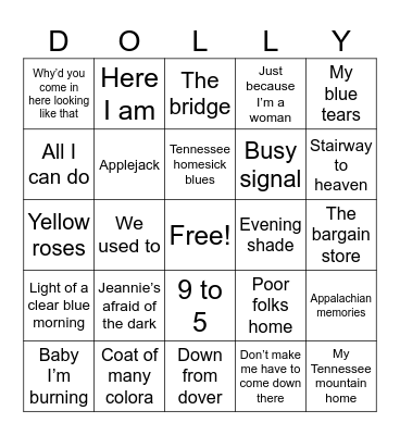 In Dolly We Trust Bingo Card