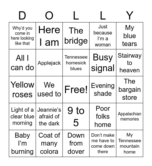 In Dolly We Trust Bingo Card