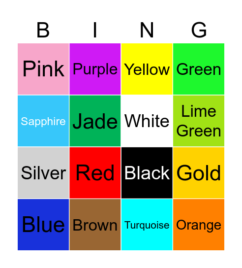 Colors Bingo Card
