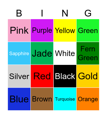 Colors Bingo Card