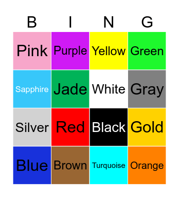 Colors Bingo Card