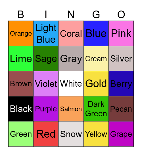 Color Bingo Card