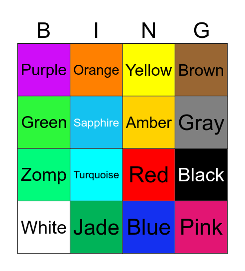 Colors Bingo Card