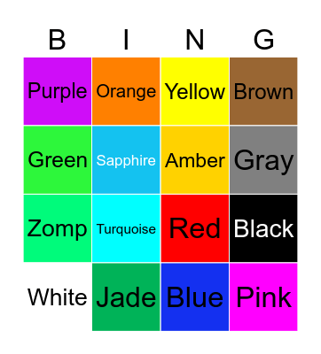 Colors Bingo Card