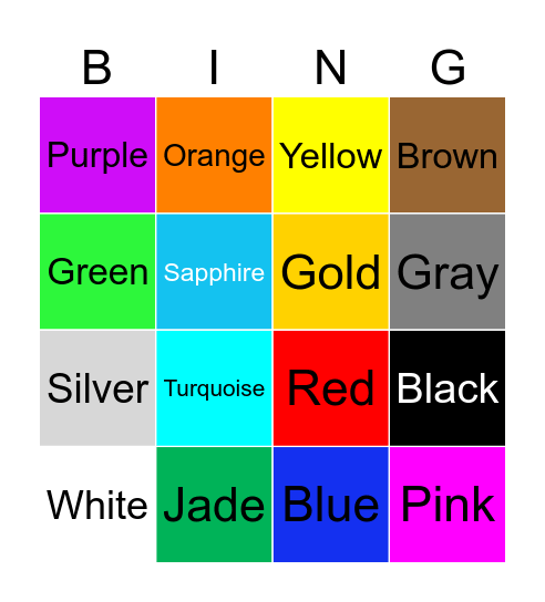 Colors Bingo Card