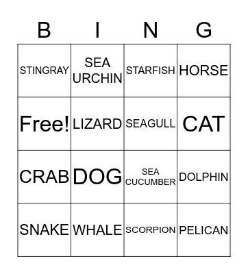 ANIMAL BINGO Card