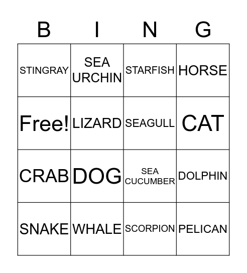 ANIMAL BINGO Card