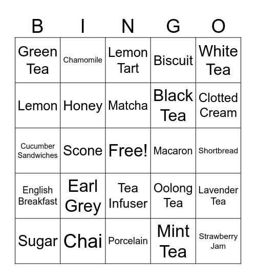 Tea BINGO Card