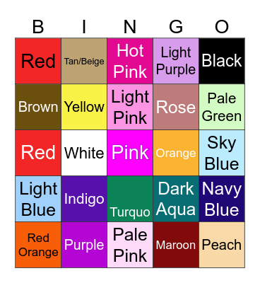 YA Book Cover Color Bingo! Bingo Card