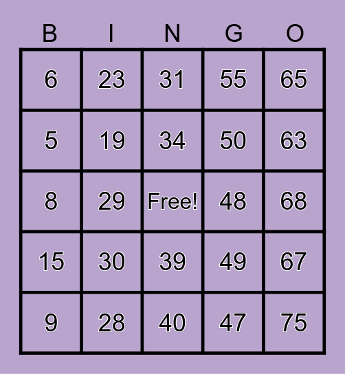 Designer Hangbag Bingo Card