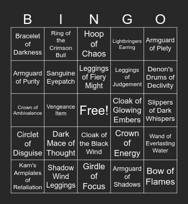 VT Bingo Card