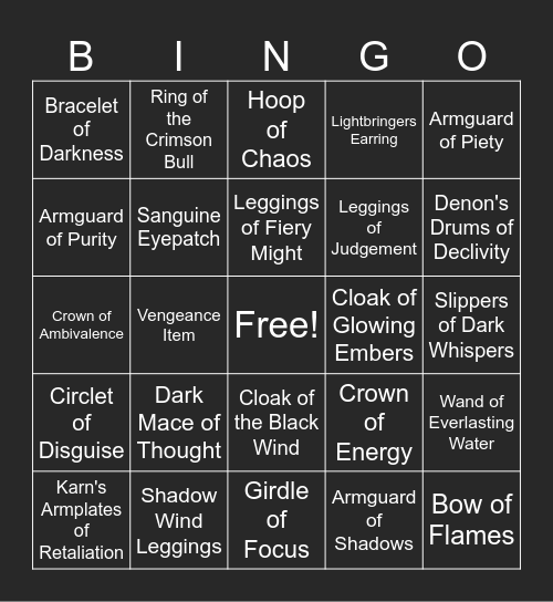 VT Bingo Card