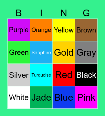 Colors Bingo Card