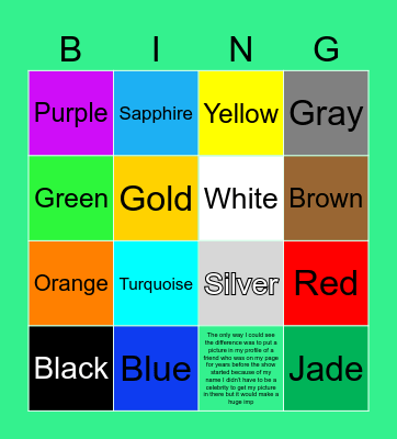 Colors Bingo Card