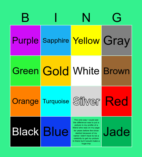 Colors Bingo Card