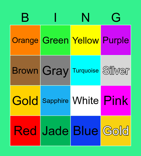 Colors Bingo Card
