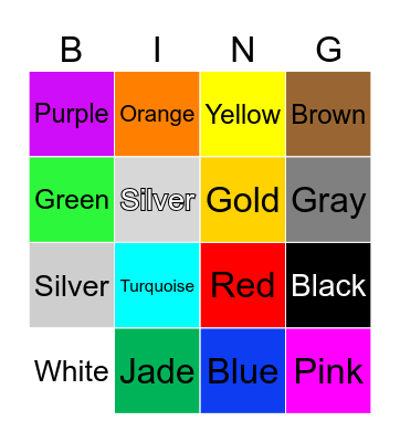 Colors Bingo Card